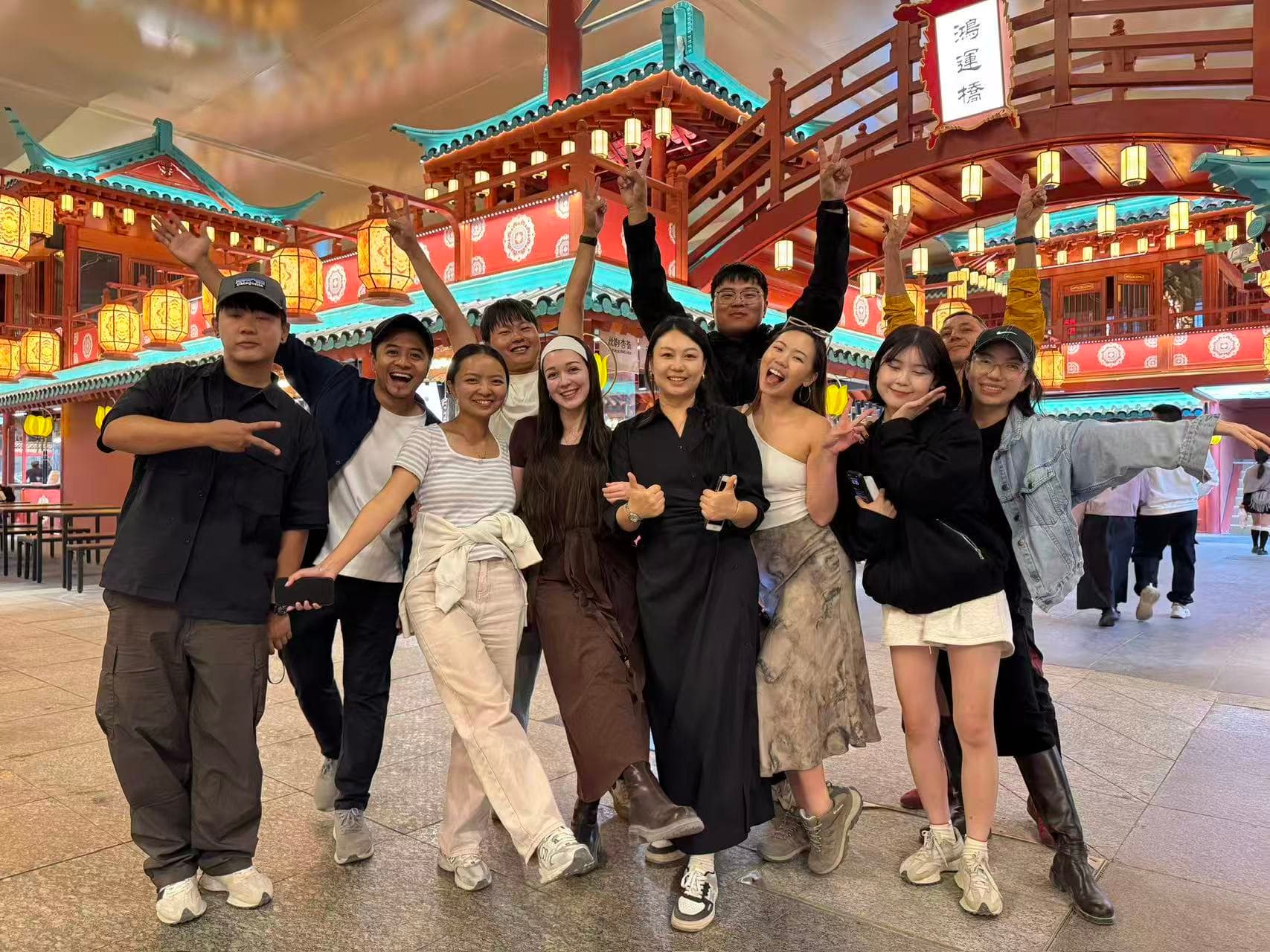Travel group at a night market in Yunnan