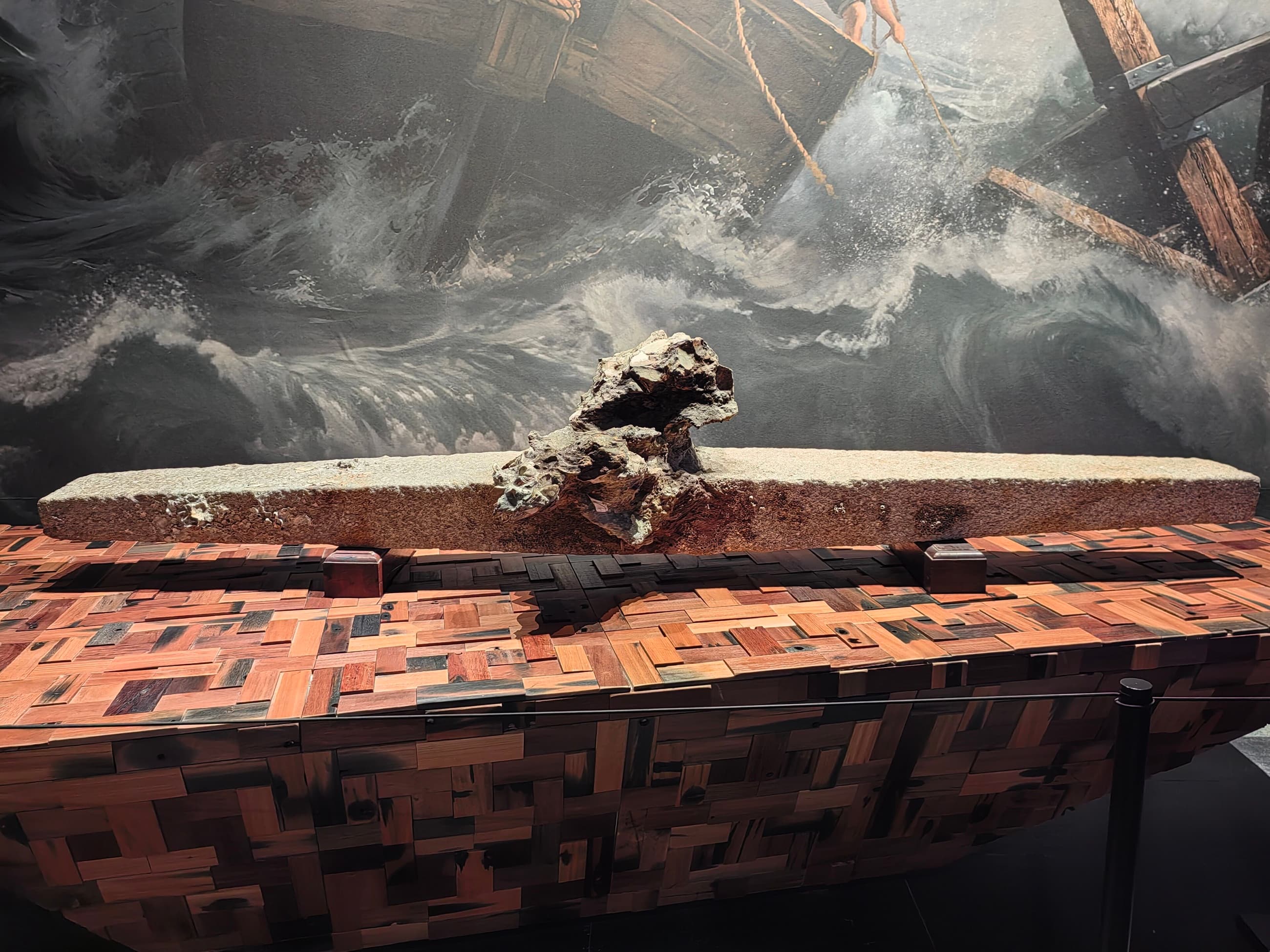 Stone anchor component displayed at the Maritime Silk Road Museum of Guangdong