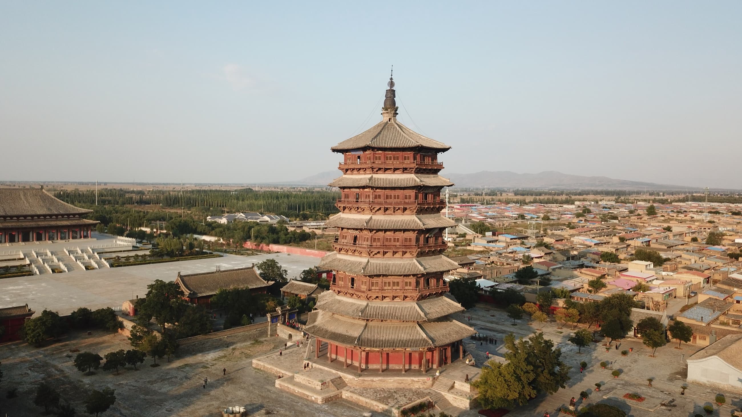 Yingxian Wooden Pagoda seen through dusty atmospheric light