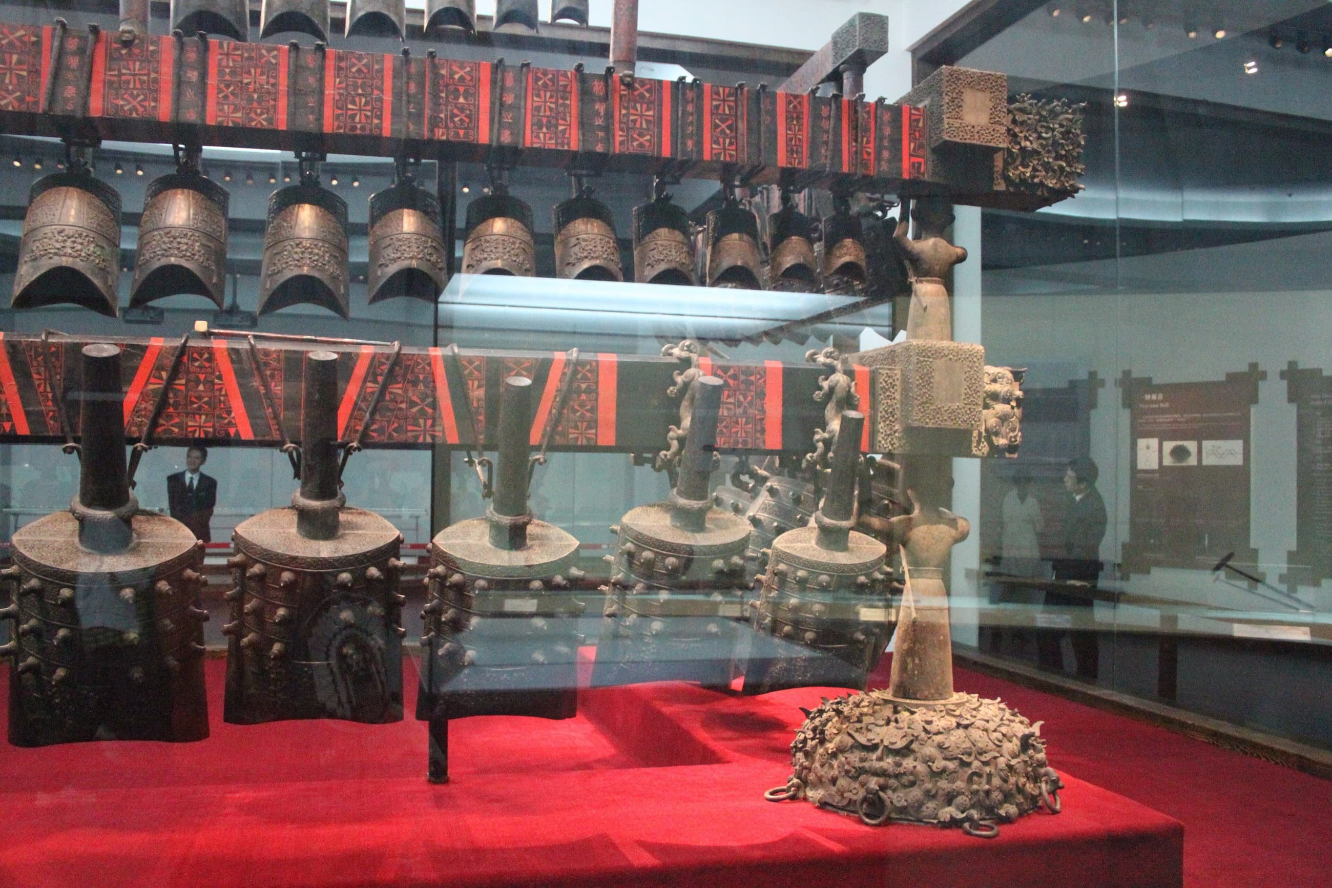 Close view of the elongated mouth and lens-like section of a Marquis Yi bell