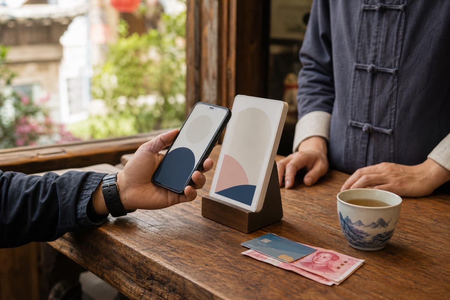 Traveler using mobile payment with card and cash backup