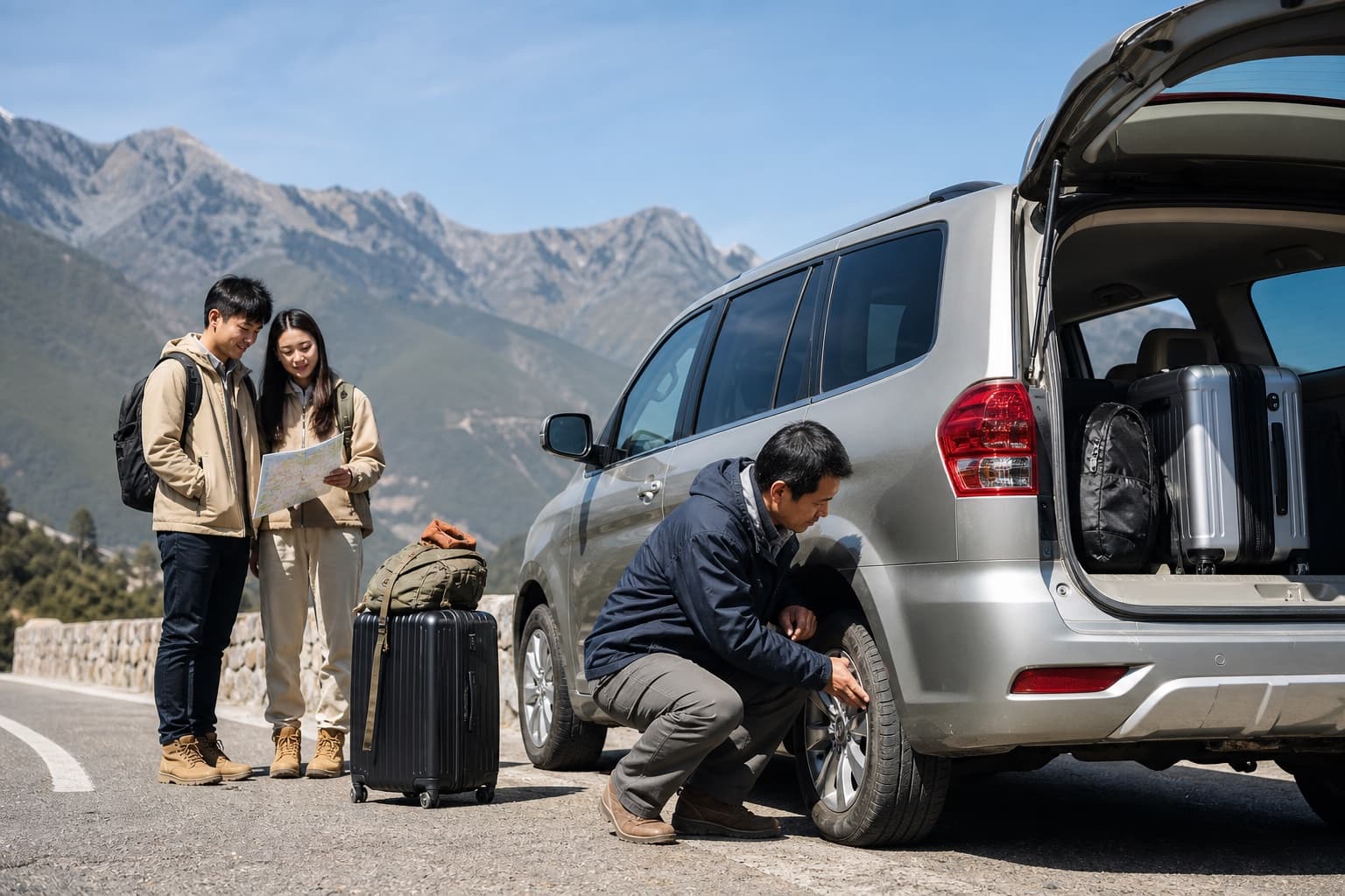 Licensed driver preparing a vehicle for a mountain-road journey